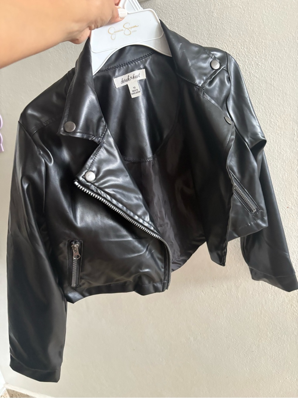 bebe Black Faux Leather Cropped Moto Jacket
